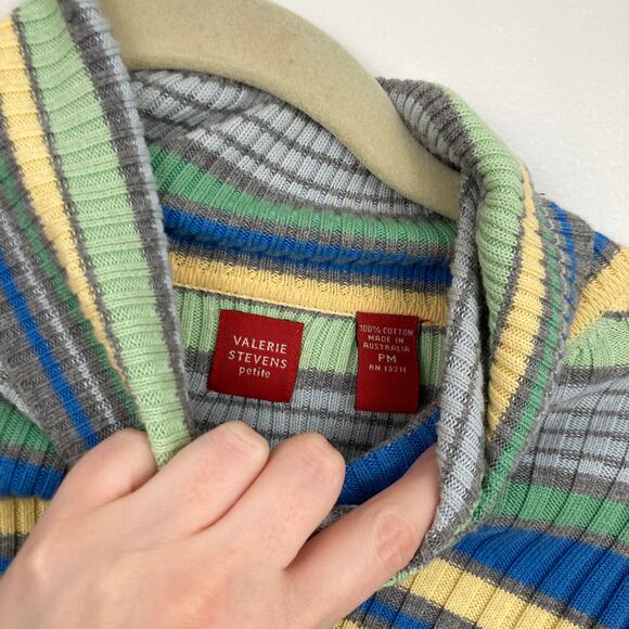 Y2K Valerie Stevens Women M Petite FLAW Multicolor Stripe Ribbed Turtleneck Slim - Picture 5 of 10